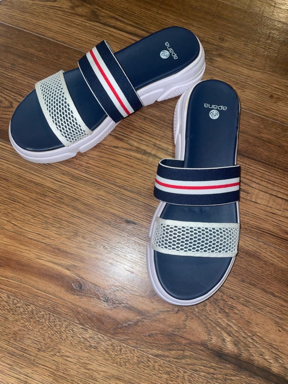 Apana Platform Slide Sandals Size 7.5 Women’s Navy Red White Double Strap Slide